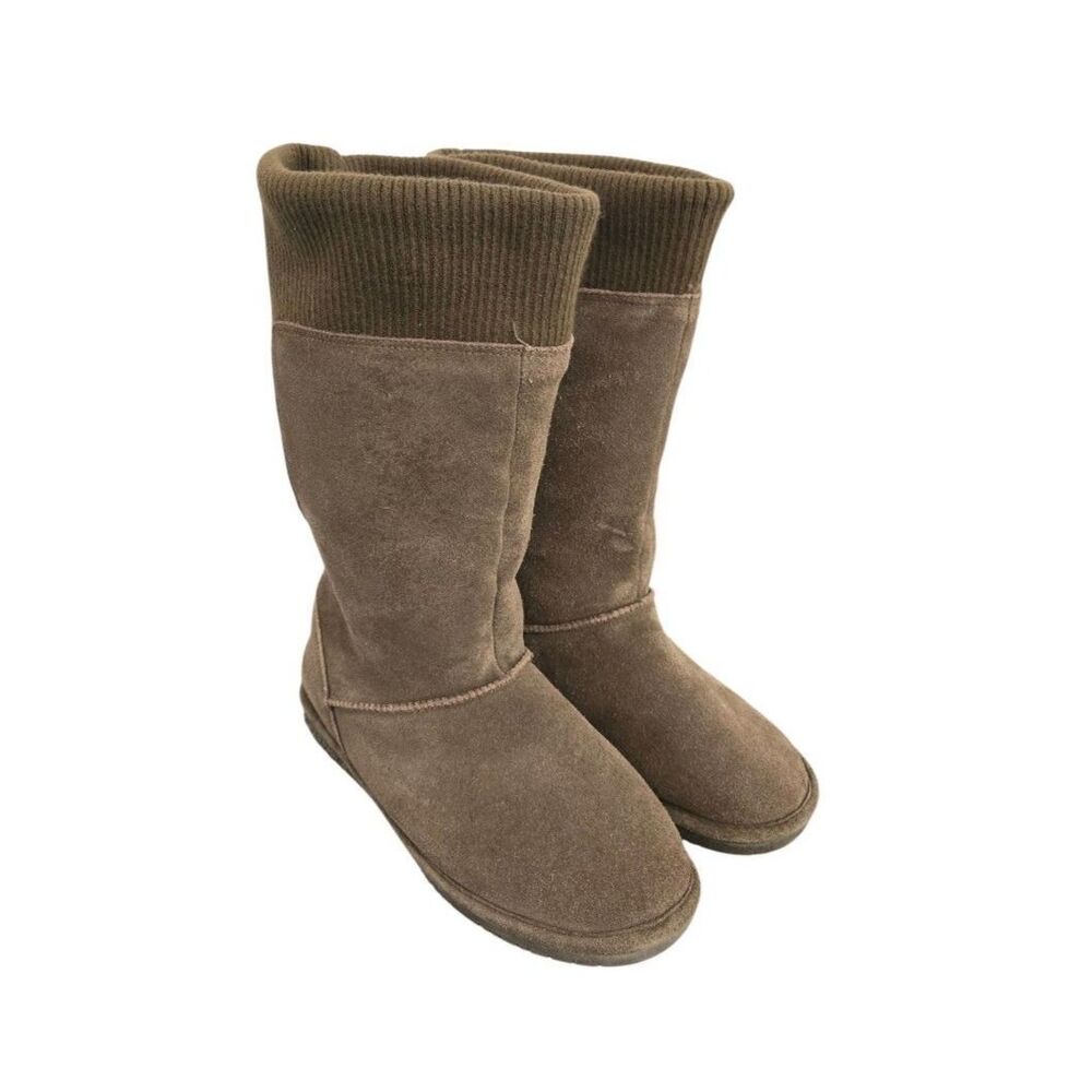 Bear Paws Suede Boots Women 9 Brown Slip-On Warm Cozy